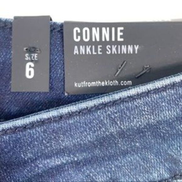 KUT from the Kloth Blue W/ Pink Stripe Raw Hem Ankle Skinny Jeans Size 6 - Picture 12 of 16